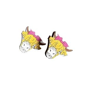Colorful Wooden Highland Cow Stud Earrings